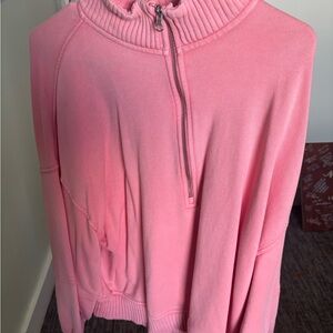 Aerie Coral Ribbed Half-Zip Sweater